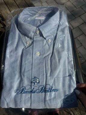 Brooks Brothers Dress Shirt 15.5-34 Blue Supima Cotton Button Down NWT